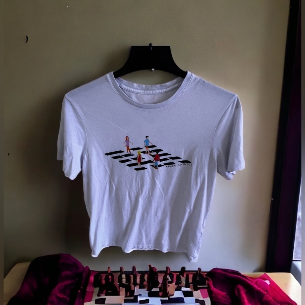 ARMANI EXCHANGE LOGO 4PEOPLE WALKING ON SQUARE CONTRASTING LOGO' T-SHIRT size M - Picture 3 of 16